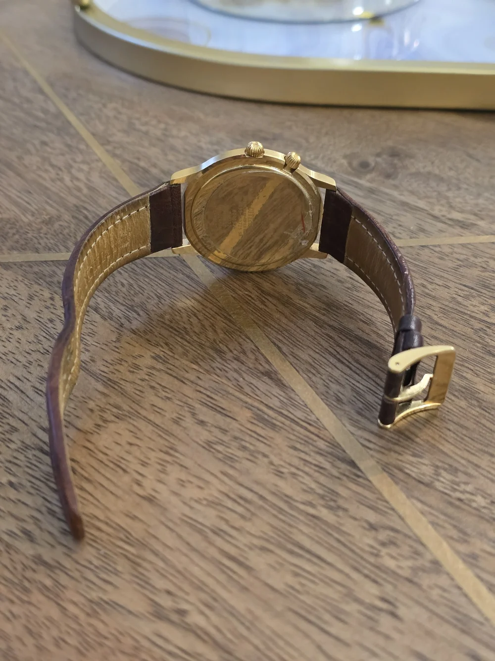 Citizen Gold-Tone Calendar Watch with Brown Leather Strap